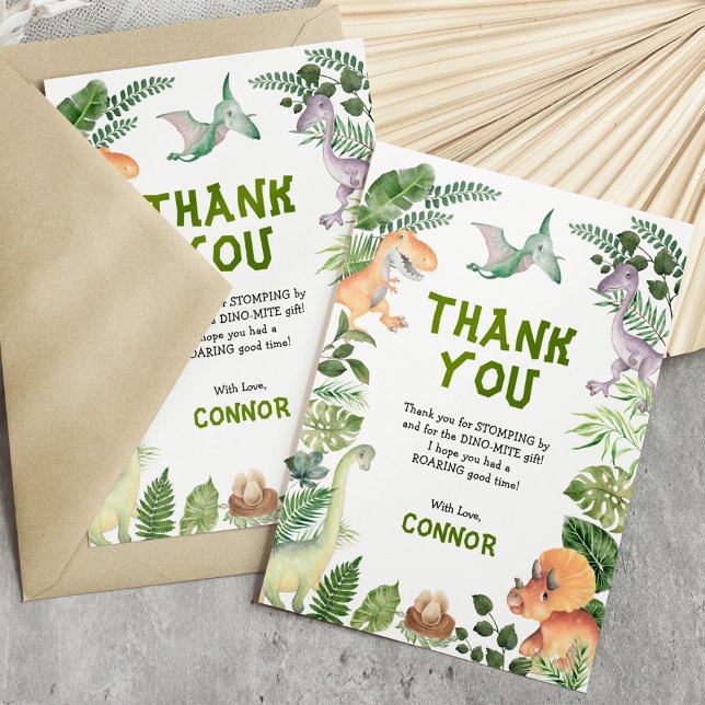 Tropical Jurassic Dinosaur Boy Birthday Party Dankeskarte (Von Creator hochgeladen)