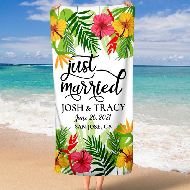 Tropical Just Married Flitterwochen Hochzeit Badehandtuch (Tropical Just Married Honeymoon Wedding Bath Towel)