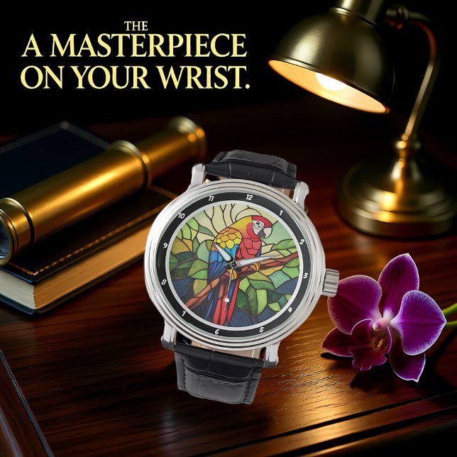 Tropical Kaleidoscope" - Stained Glass Parrot Armbanduhr (Von Creator hochgeladen)