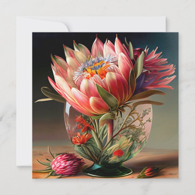Tropical King Protea in Hübscher Glass Vase Karte (Vorderseite)