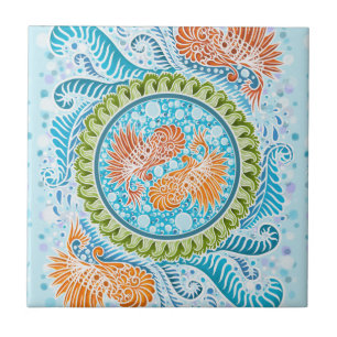 Tropical Koi Mandala Vibranly Ocean Zen Art Fliese