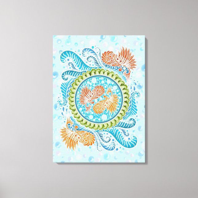 Tropical Koi Mandala | Vibranly Ocean Zen Art Leinwanddruck (Vorderseite)