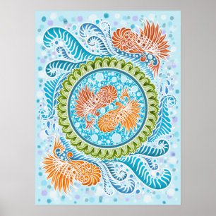 Tropical Koi Mandala Vibranly Ocean Zen Art Poster