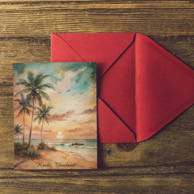 Tropical Krabi Thailand Beach Sunset Postkarte (tropical krabi thailand beach postcard)