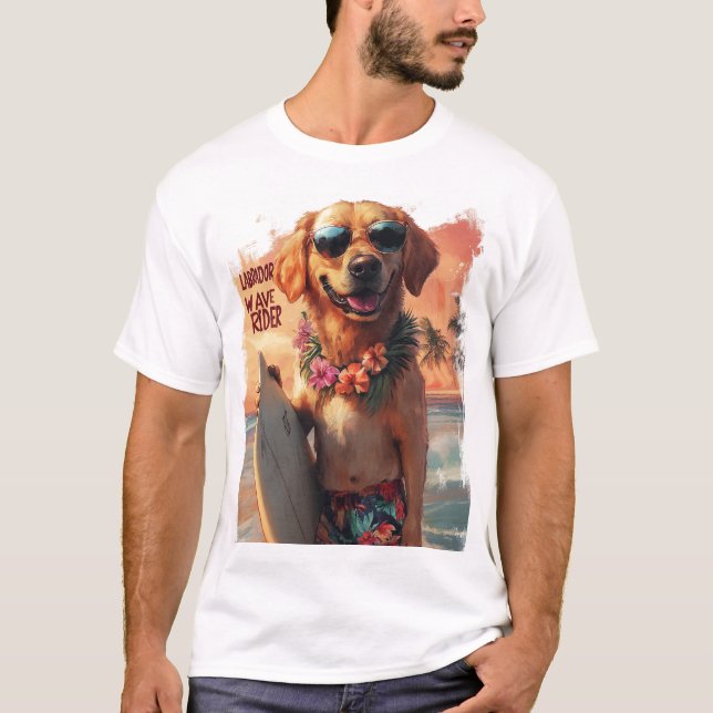 Tropical Labrador - Wellenreiter-Design T-Shirt (Vorderseite)