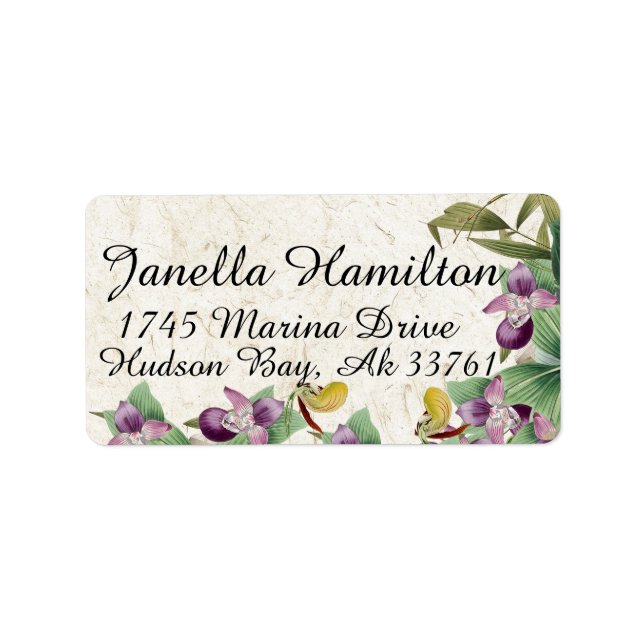 Tropical Lady Slipper Orchid Blume Address Labels Adressaufkleber (Vorne)