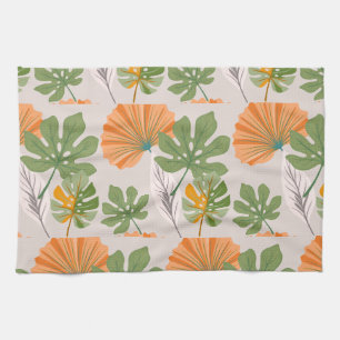 Tropical Leaf Composition in Orange and Green Geschirrtuch
