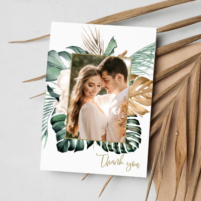 Tropical Leaf Foto Beach Hochzeit Vielen Dank Dankeskarte (Tropical Leaf Photo Beach Wedding Thank You)