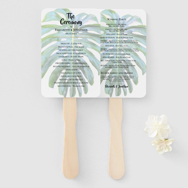 Tropical Leaf Greenerity Beach Wedding Fächer (Vorne und Hinten)