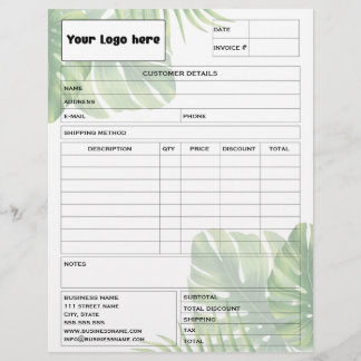 Tropical Leaf Invoice Business Sales Form Receipt Briefbogen