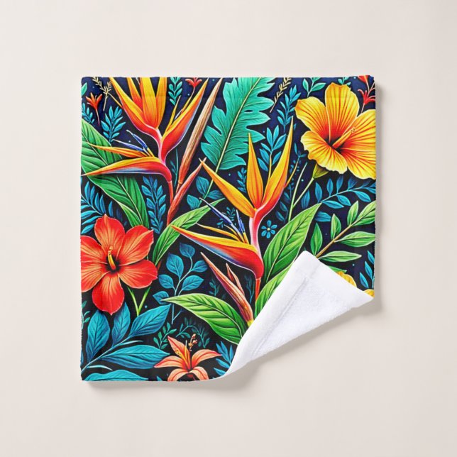 Tropical Leaves Bloom Art Badhandtuch Set (Waschlappen)