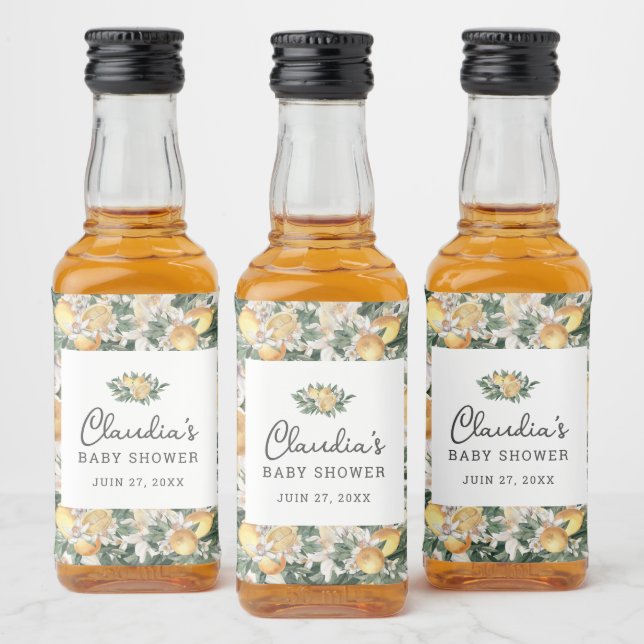 Tropical Lemon Citrus Baby Dusche Wasserfarbe Alkoholflaschenetikett (Flaschen)