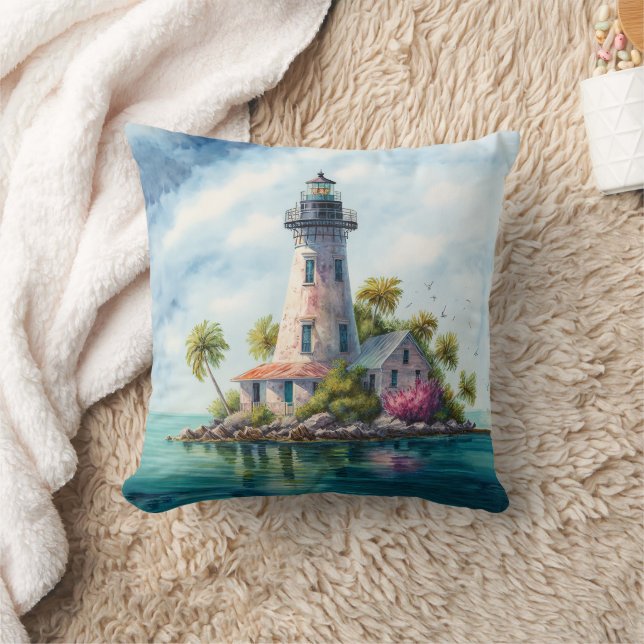 Tropical Lighthouse Beach Palmen Kissen (Decke)