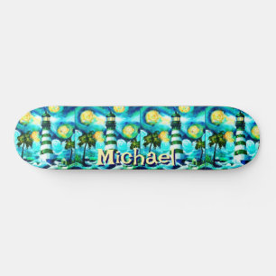Tropical Lighthouse Coastal Nautical Personalisier Skateboard