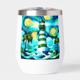 Tropical Lighthouse & Palm Trees Green Blue Aquama