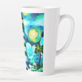 Tropical Lighthouse & Palm Trees Green Blue Aquama Milchtasse