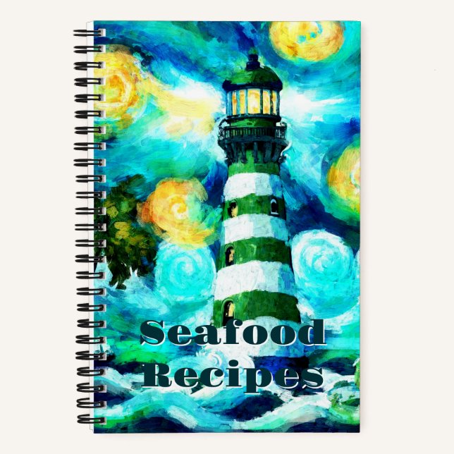 Tropical Lighthouse & Palm Trees Green Blue Aquama Notizbuch (Vorderseite)