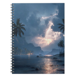 Tropical Lightning Storm Ocean Night Art Notebook Notizblock