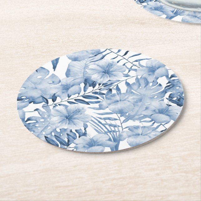 Tropical Lila Blue Floral Blätter Brautparty Runder Pappuntersetzer (Angewinkelt)