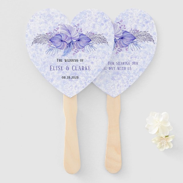 Tropical Lila Blue Palm Blätter Hochzeit Fächer (Vorne und Hinten)