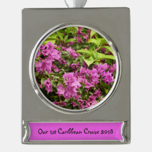 Tropical Lila Bougainvillea Floral Banner-Ornament Silber