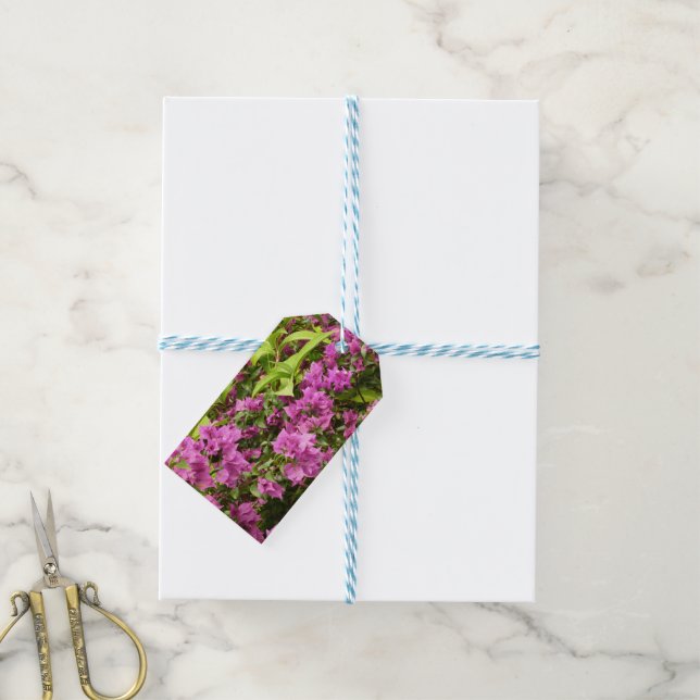 Tropical Lila Bougainvillea Floral Geschenkanhänger (Mit Garn)