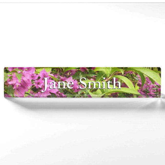 Tropical Lila Bougainvillea Floral Namensplakette (Vorderseite)