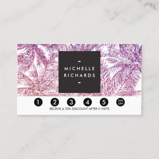 Tropical Lila/Pink Glitzer Palms Loyalty Card Treuekarte (Vorderseite)
