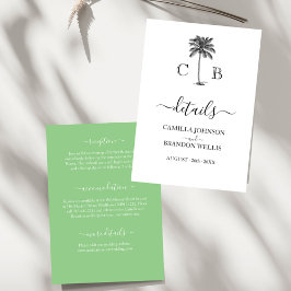 Tropical Lime Green Palm Monogramme Hochzeit Begleitkarte