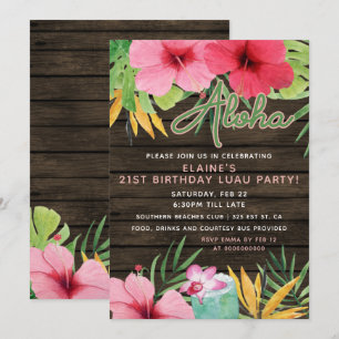 Tropical LUAU Adult Birthday Party Einladung