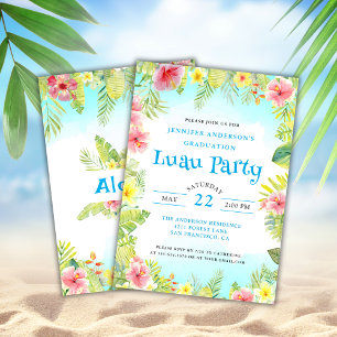Tropical Luau Aloha Graduation Party Blue Einladung