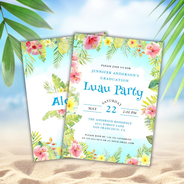 Tropical Luau Aloha Graduation Party Blue Einladung (Von Creator hochgeladen)