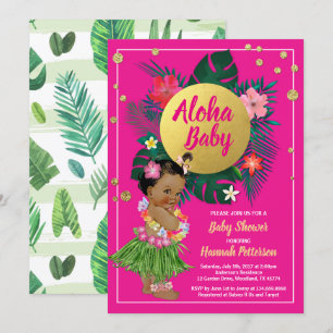 Tropical luau baby girl douchette invitation rose 