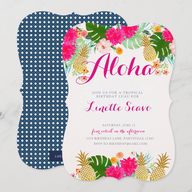 Tropical Luau Birthday Einladung (Vorne/Hinten)