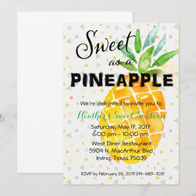 Tropical Luau Birthday Einladung Ananas (Vorne/Hinten)