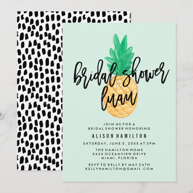 Tropical Luau Bridal Dusche Einladung in Minze (Vorne/Hinten)