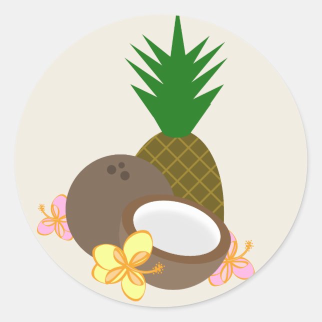 Tropical Luau Coconut Ananas Hibiskus Runder Aufkleber (Vorderseite)
