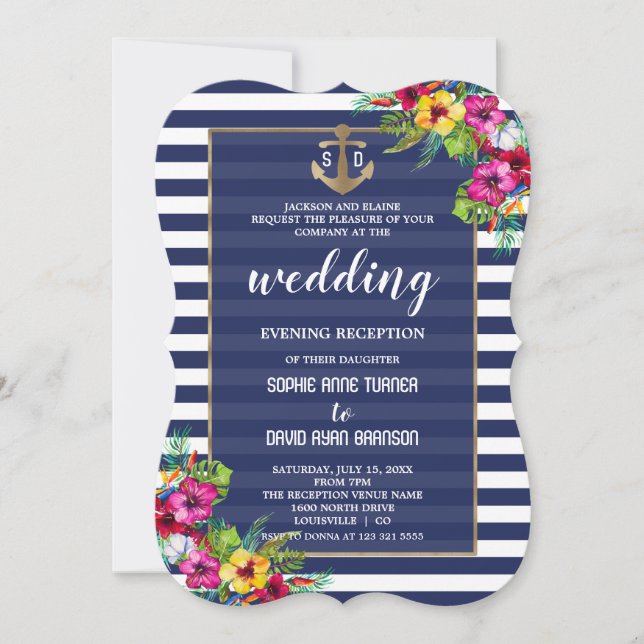 Tropical Luau Floral Wedding Abend Empfang Einladung (Vorderseite)