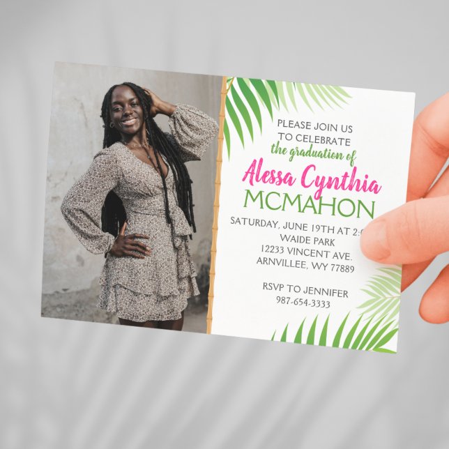 Tropical Luau Graduation 2 Photo Invitation (Tropical Luau Graduation 2 Photo Invitation. Available Printed with envelopes or Digital Download)
