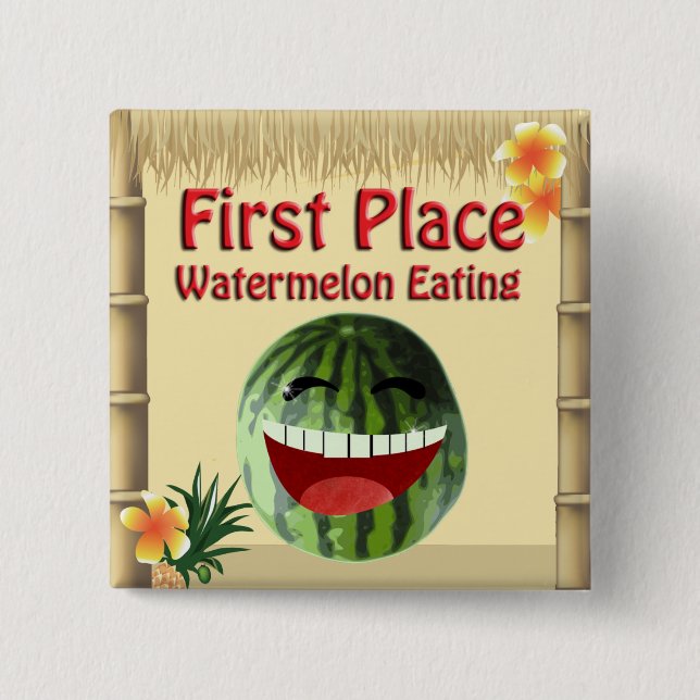 Tropical Luau Party Tiki Hut 1 Place Watermelone Button (Vorderseite)