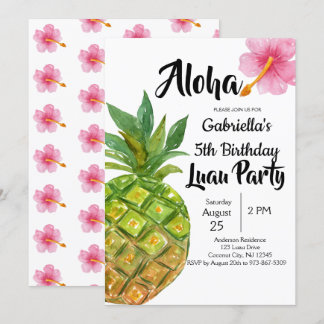 Tropical Luau Pineapa Geburtstagsparty Einladung