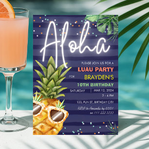 Tropical Luau Pineaple Beach Boy Blue Geburtstag Einladung