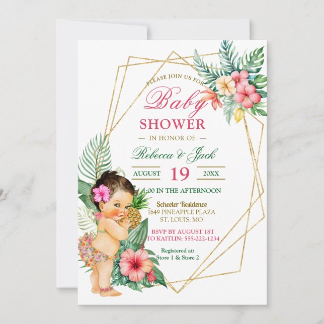 Tropical Luau Pineaple Girl Baby Shower Einladung (Vorderseite)