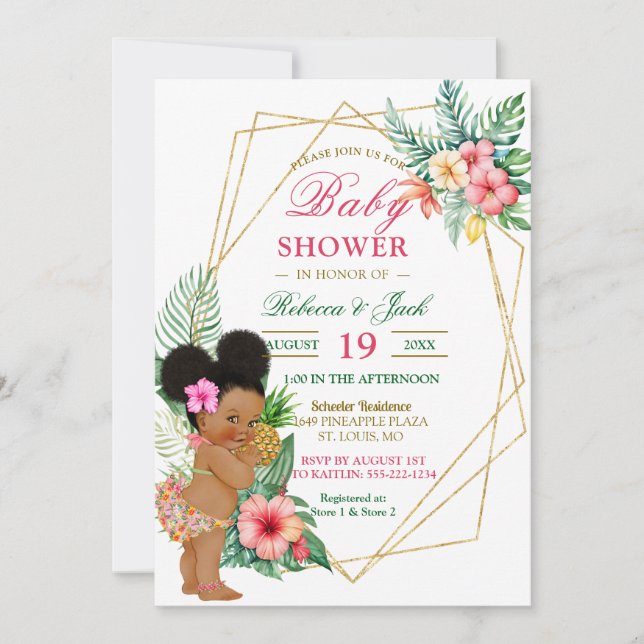Tropical Luau Pineaple Girl Baby Shower Einladung (Vorderseite)