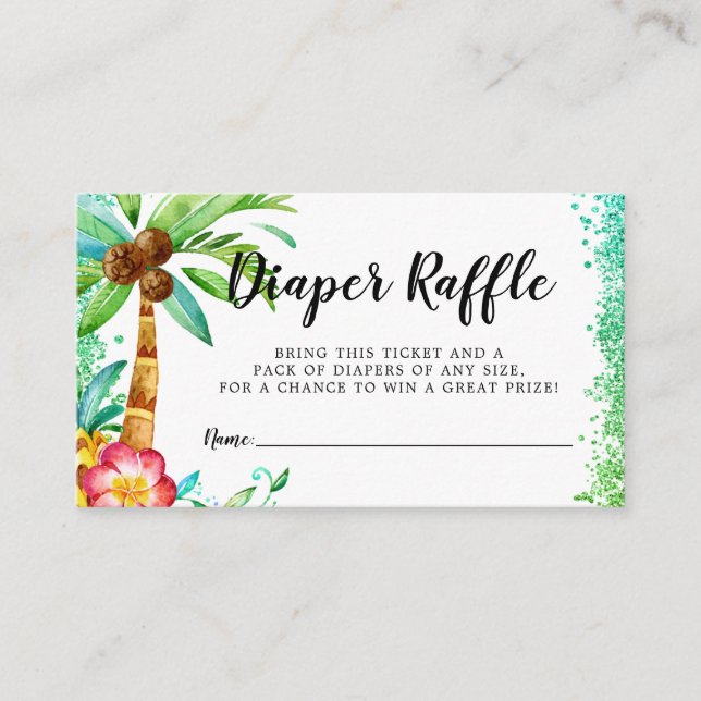 Tropical Luau Wasserfarbe Glitzer Diaper Raffel Begleitkarte (Vorderseite)