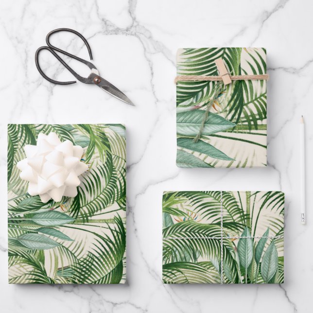 Tropical Lush Foliage Palm Blätter Muster (Vorderseite)