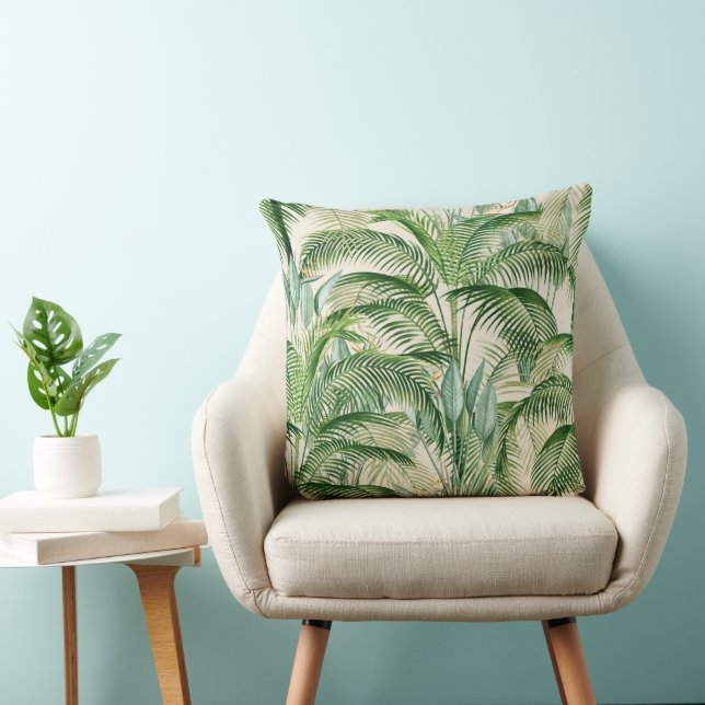 Tropical Lush Foliage Palm Blätter Muster Kissen (Stuhl )