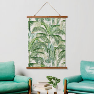 Tropical Lush Foliage Palm Blätter Muster Wandteppich Mit Holzrahmen