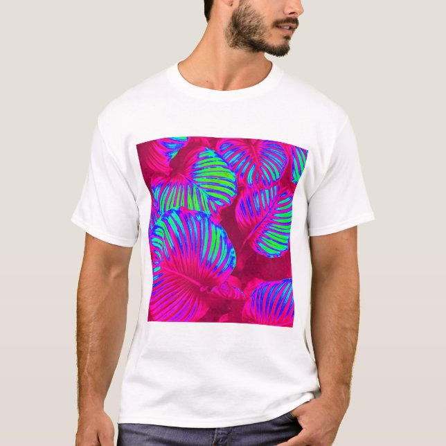 Tropical Lush Magenta Blätter T-Shirt (Vorderseite)