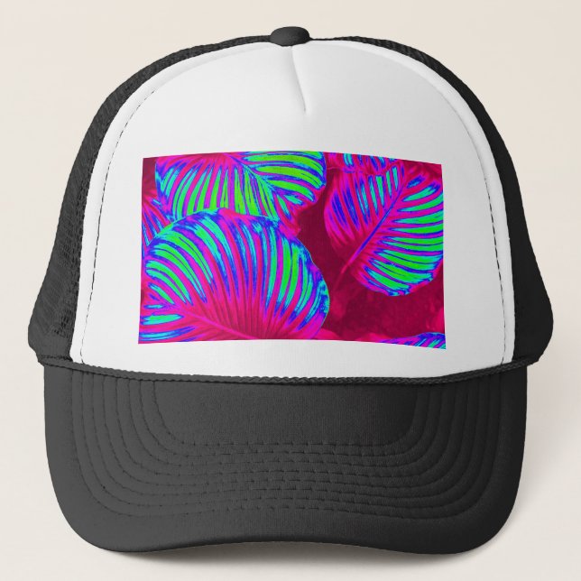 Tropical Lush Magenta Blätter Truckerkappe (Vorderseite)